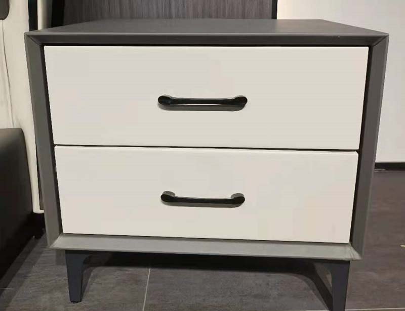 Two-Drawer Nightstand with Dark Gray Carcass and Ivory Drawer Fronts