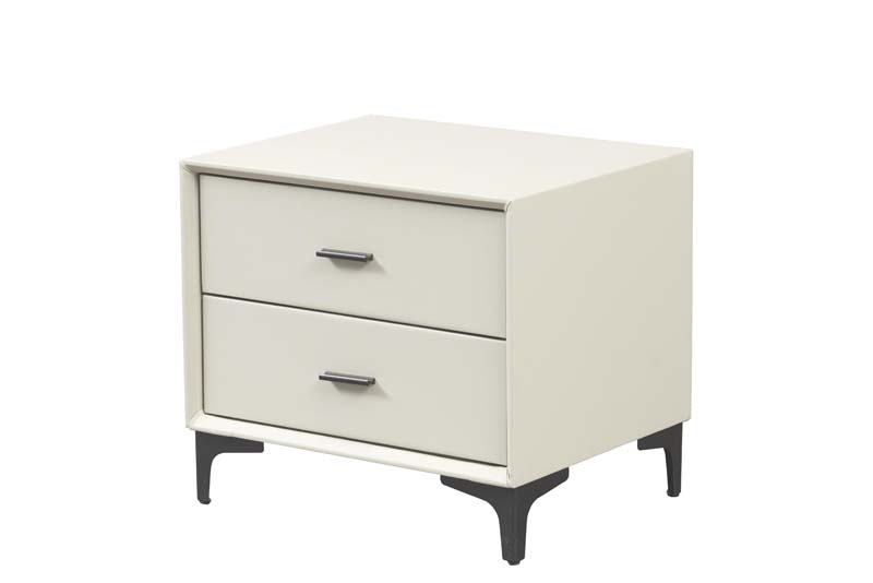 Matte Ivory Two-Drawer Nightstand with Dark Angled Legs