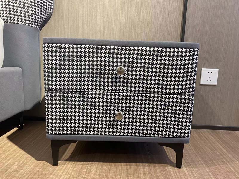 Houndstooth Upholstered Two-Drawer Nightstand