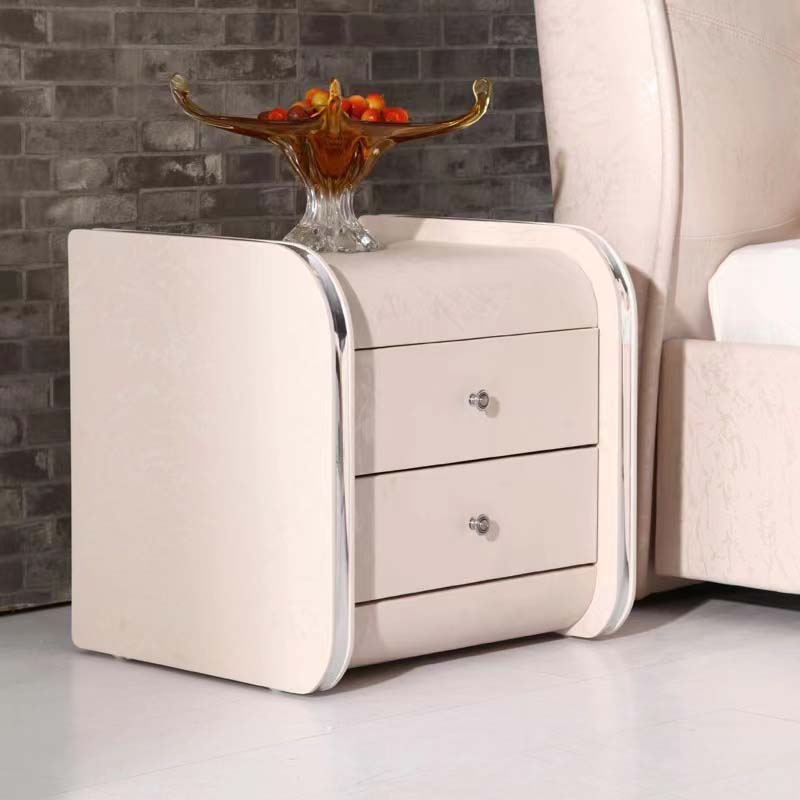 Ivory Upholstered Two-Drawer Nightstand