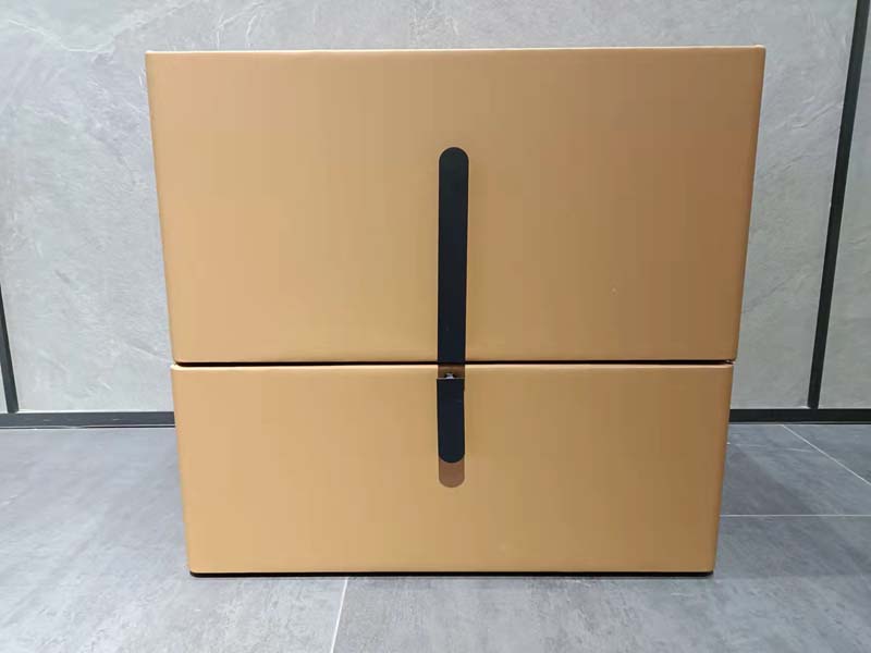 Matte Camel Two-Drawer Bedside Cabinet with Vertical Black Pull