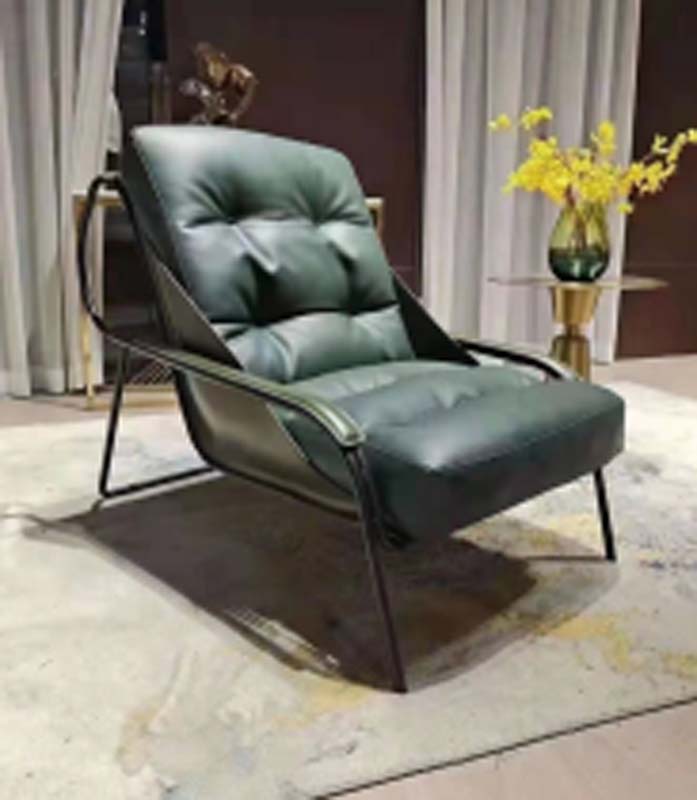 Dark Green Tufted Upholstered Lounge Chair with Black Sled Metal Frame