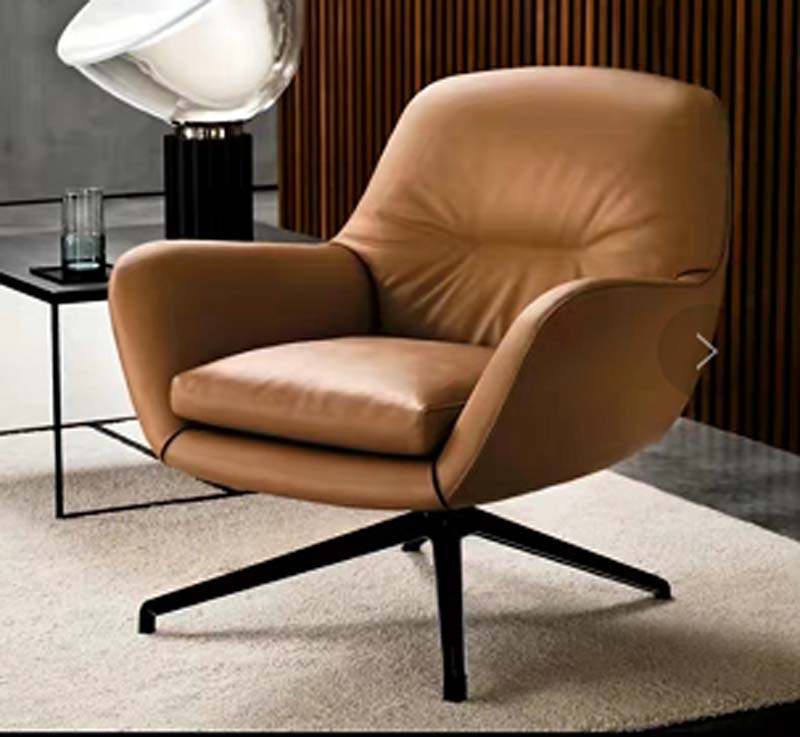 Caramel Upholstered Swivel Lounge Armchair with Black Four-Star Base