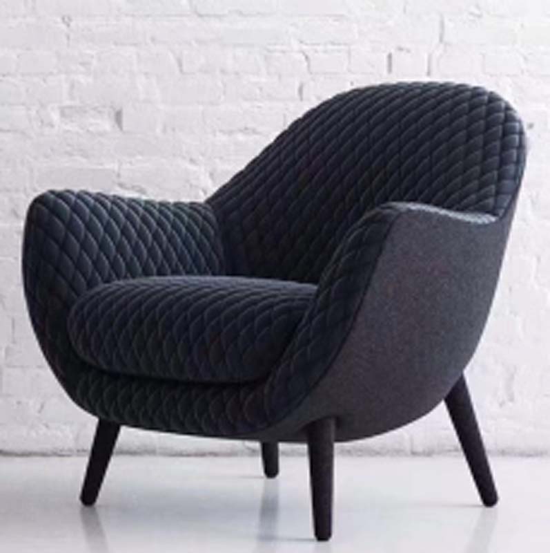 Charcoal Channel-Quilted Upholstered Barrel Lounge Armchair