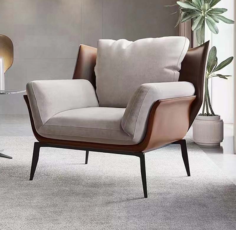 Modern Upholstered Lounge Armchair with Wrapped Shell and Metal Legs