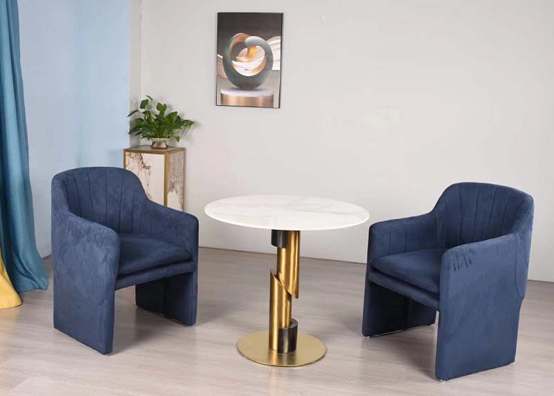 Round White Marble-Look Dining Table with Gold Pedestal Base