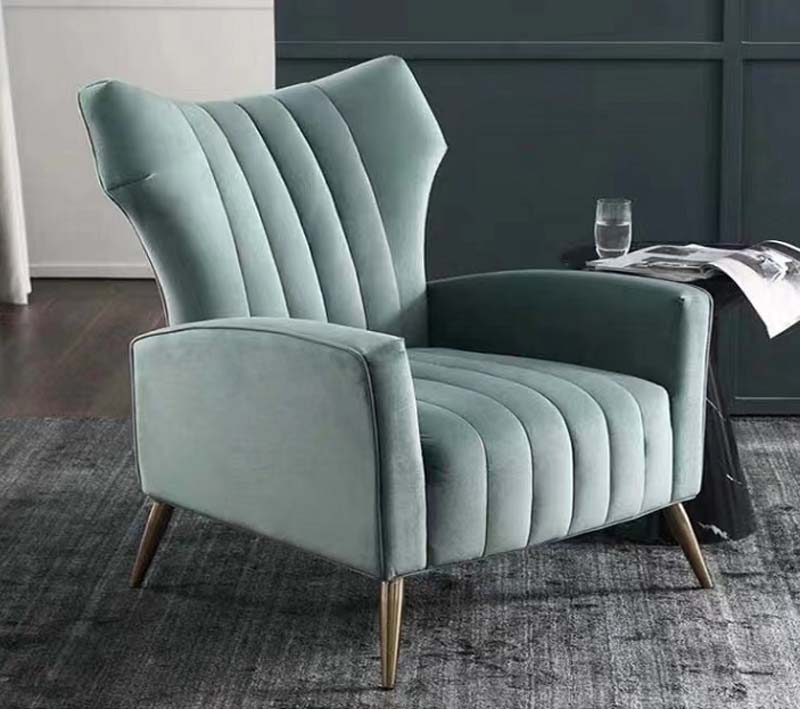 Sage Velvet Channel-Tufted Wingback Accent Armchair