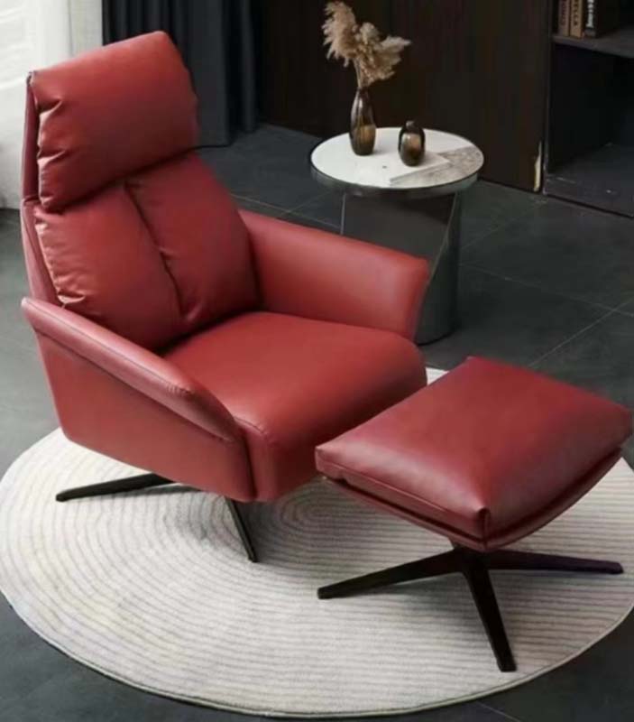 Burgundy High-Back Swivel Reclining Lounge Chair with Matching Ottoman