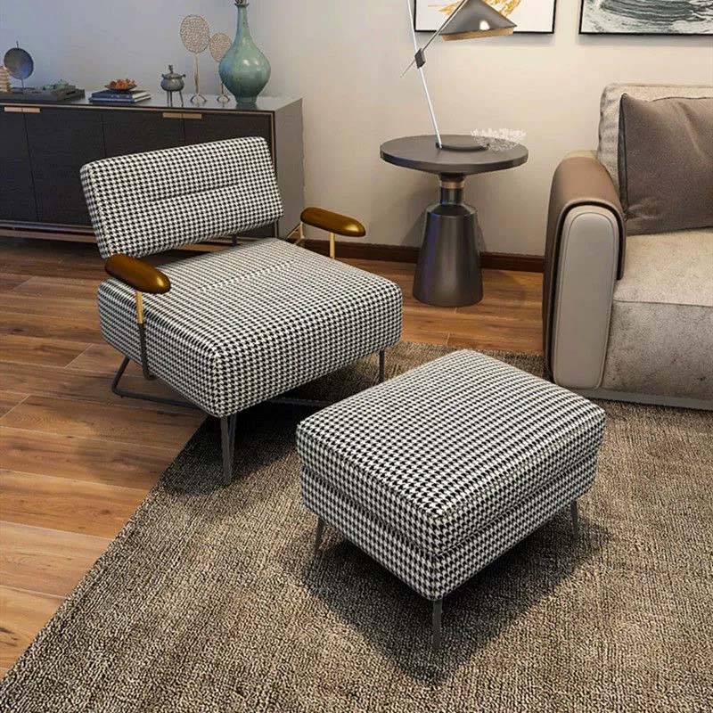Houndstooth Upholstered Lounge Chair with Matching Ottoman