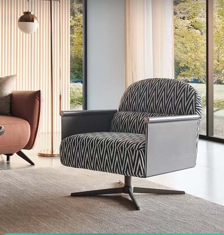 Patterned Upholstered Swivel Lounge Chair with Gray Arm Panels
