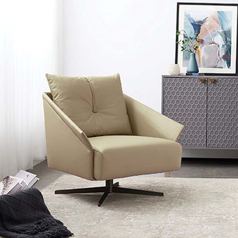 Beige Upholstered Swivel Lounge Armchair with Four-Star Base