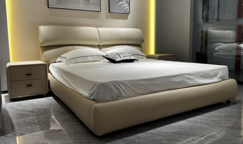 Upholstered Soft Bed with Two Pillow-Style Headrest Cushions