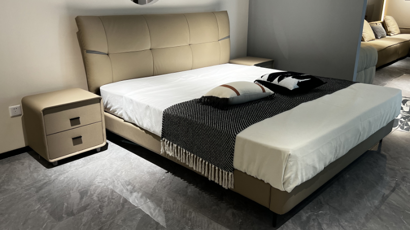 Upholstered Panel Bed with Matching Two-Drawer Nightstands