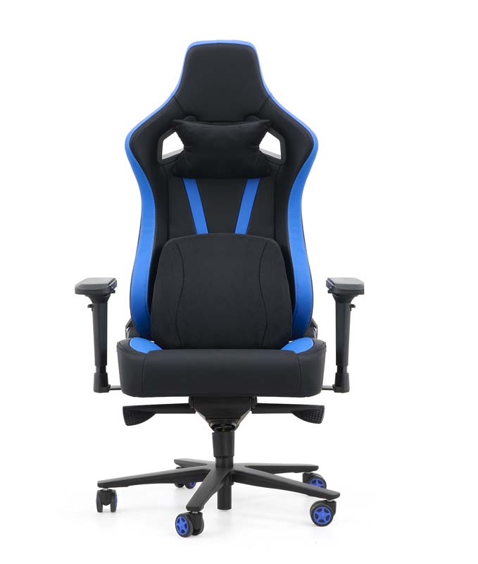 Black and Blue High-Back Ergonomic Gaming Chair with Headrest and Lumbar Cushion