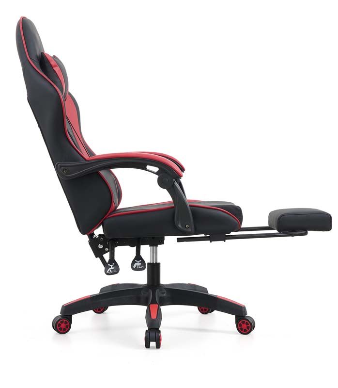 Black and Red High-Back Reclining Gaming Chair with Pull-Out Footrest