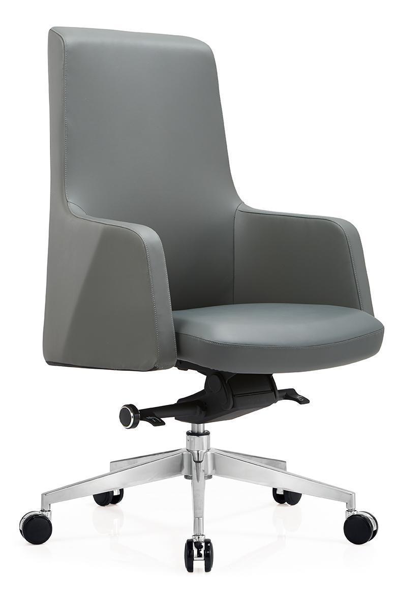 Gray Upholstered High-Back Executive Swivel Chair with Integrated Arms