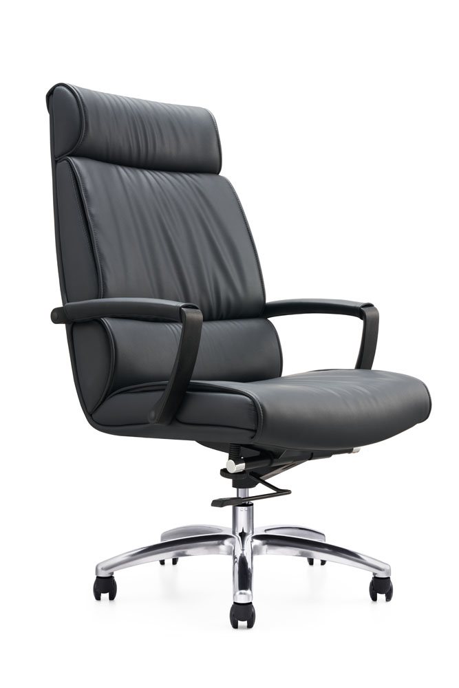 High-Back Black Leather Executive Swivel Chair