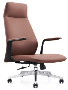 Brown High-Back Executive Office Chair with Padded Arms and Chrome Base