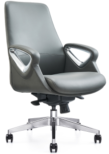 High-Back Gray Upholstered Executive Swivel Chair with Polished Aluminum Base