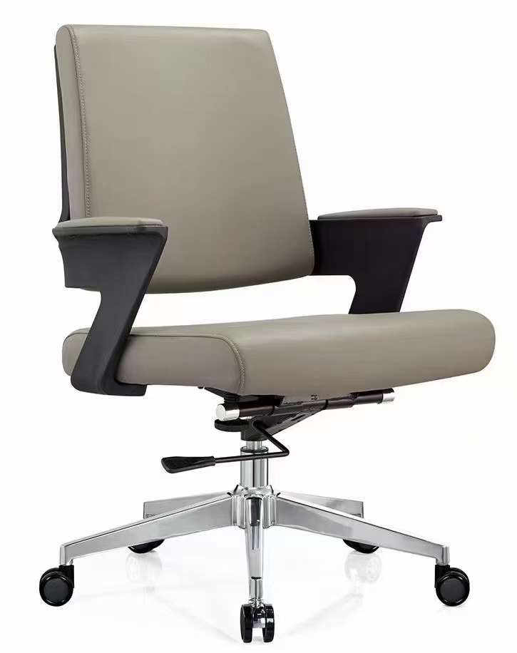 Mid-Back Leather Swivel Executive Chair with Fixed Arms and Chrome Base