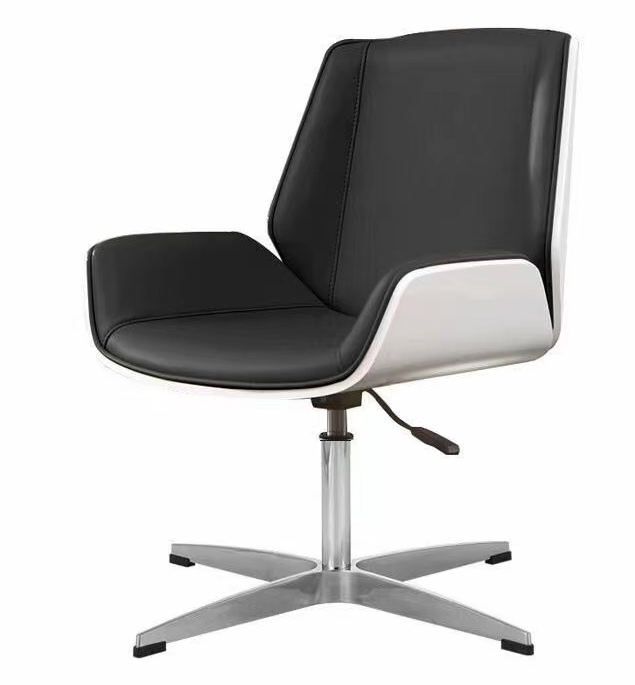 Swivel Conference Armchair with Black Upholstery and Polished Four-Star Base