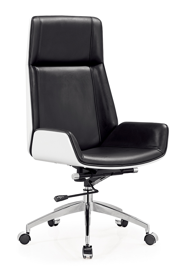 High-Back Leather Executive Swivel Chair with White Molded Shell