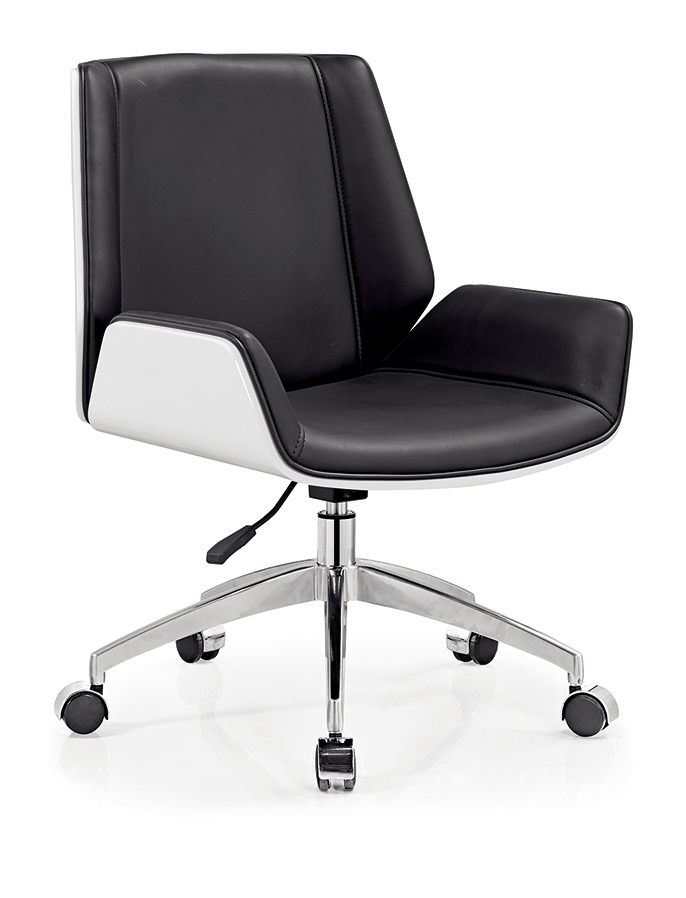 Mid-Back Black Faux Leather Executive Swivel Chair with White Shell and Chrome Base