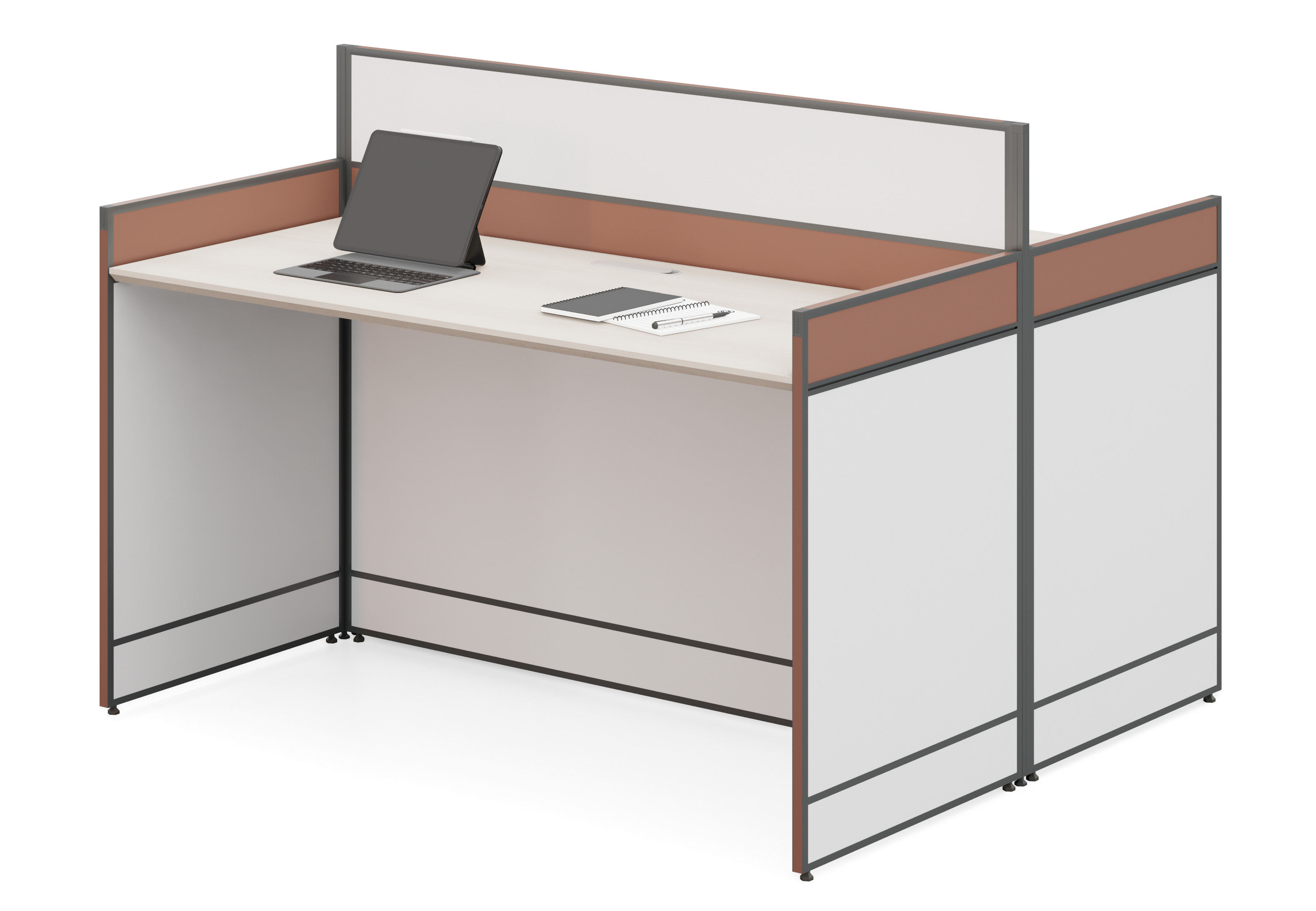 Two-Seat Panel-System Office Workstation with Privacy Dividers