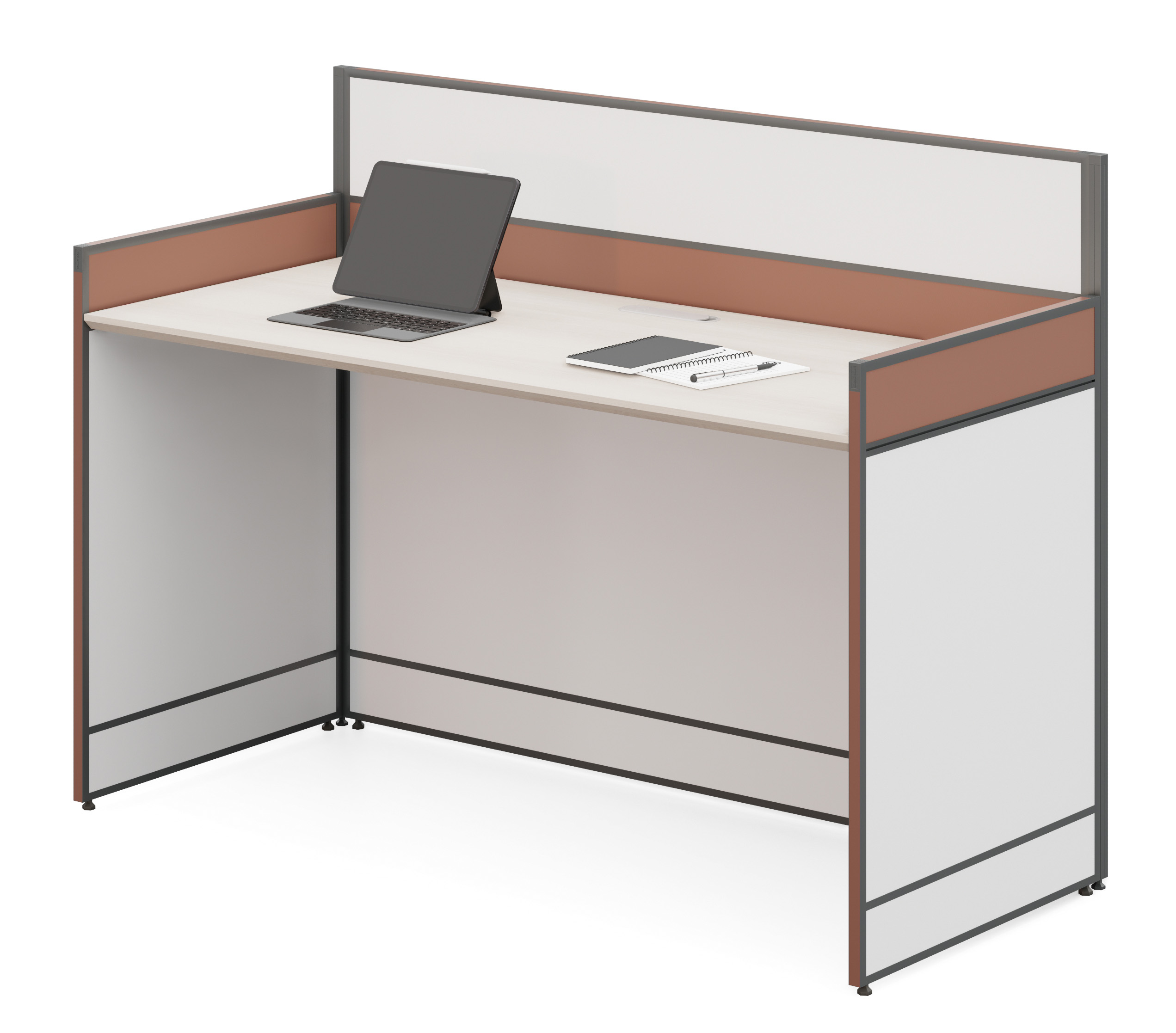 One-Person Straight Cubicle Workstation Desk with Three-Sided Privacy Panels