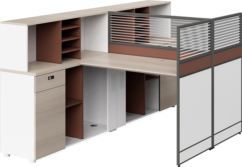 L-Shaped Panel Office Workstation with Privacy Screens and Integrated Storage