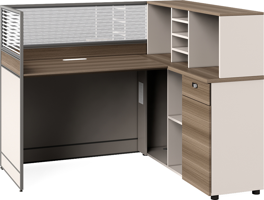 L-Shaped Reception Workstation with Privacy Screen and Side Storage
