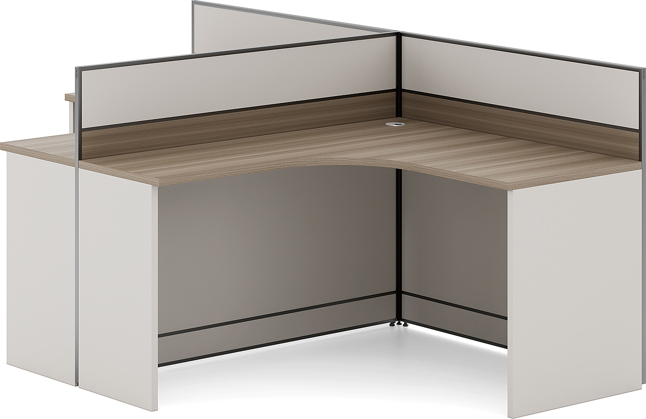 90 Degree Two Person Panel System Workstation with Curved Corner Desks