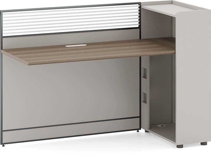 Single-Station Reception Desk with Privacy Screen and Right Storage Tower