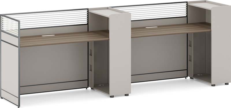 Two-Person Modular Reception Workstation with Privacy Screens and CPU Bays