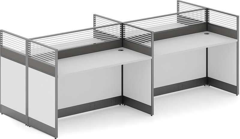Four-Person Cross-Shaped Panel Cubicle Workstation with Slatted Screens