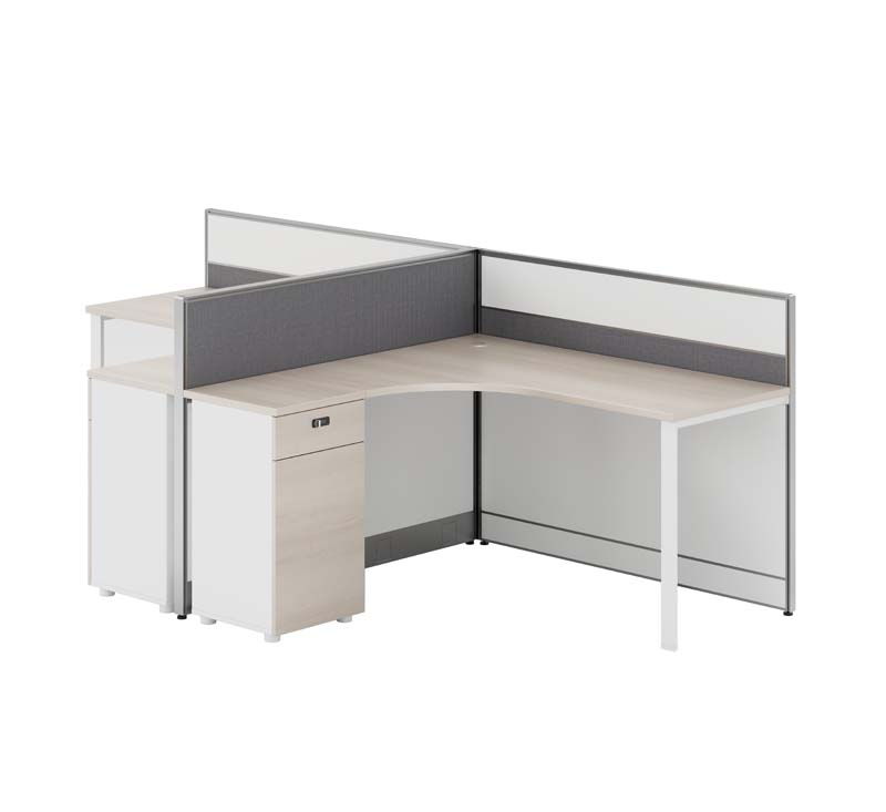 L-Shaped Single-Person Panel-System Workstation with Privacy Screens and Pedestal
