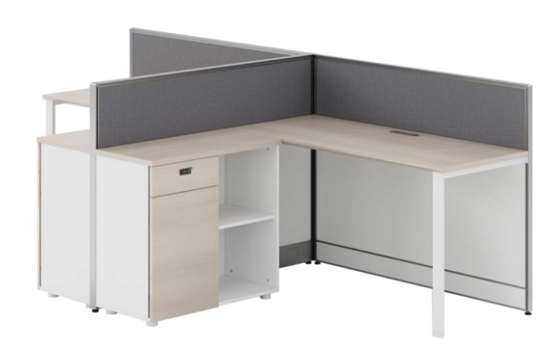 Two-Person L-Shaped Panel Workstation with Integrated Storage