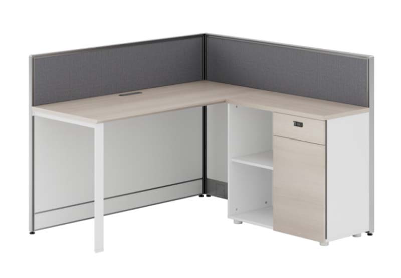L-Shaped Panel-Screen Workstation with Right Pedestal