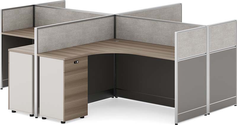 Four-Person Cross-Shaped Fabric Partition Workstation with Pedestals