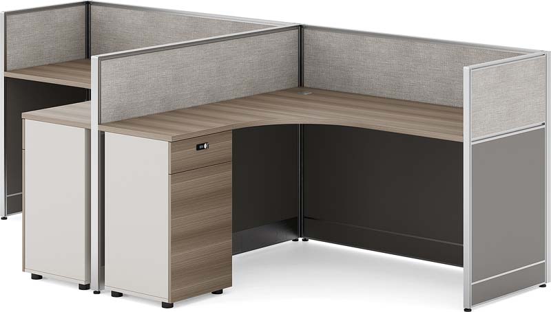 Two-Person L-Shaped Fabric Panel Workstation with Pedestals