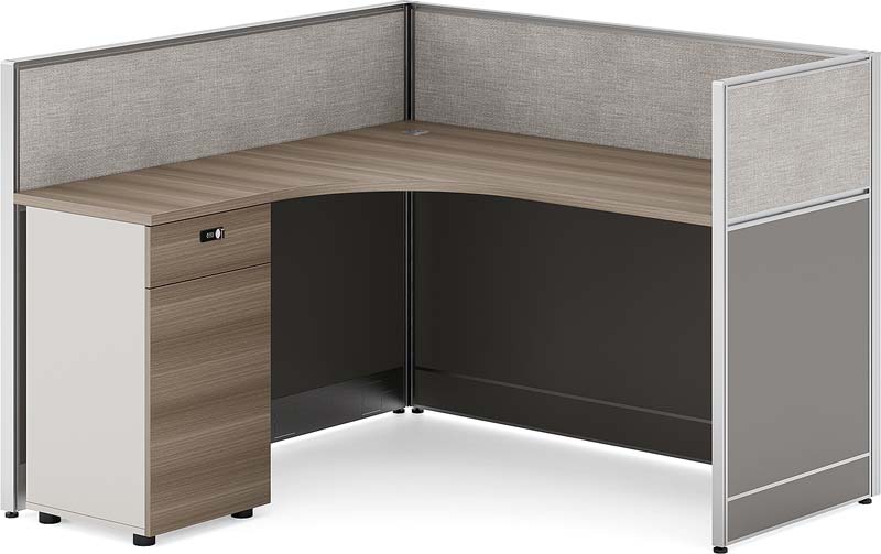 Single-Seat L-Shaped Panel-Link Workstation with Left Pedestal