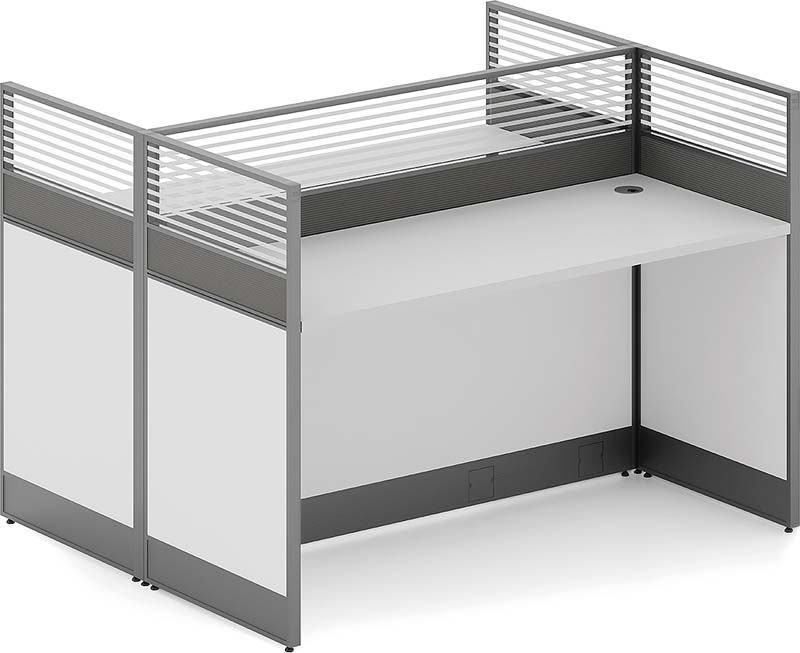 Four-Person Modular Office Workstation with Lattice Partition Panels