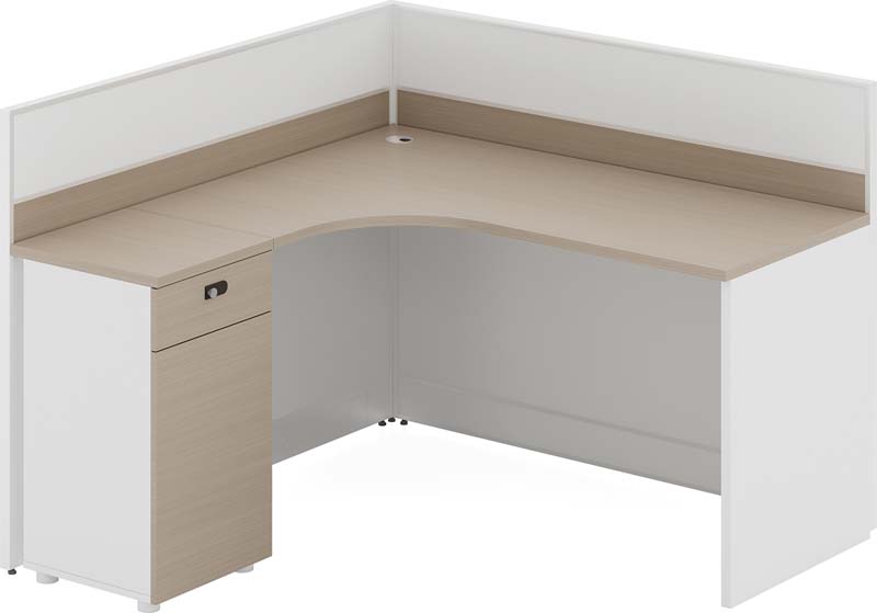 L-Shaped Single Corner Workstation with Privacy Screens and Storage Pedestal