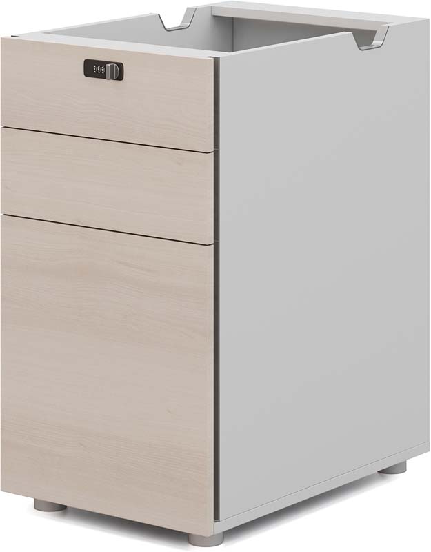 Three-Drawer Under-Desk Lockable Pedestal File Cabinet with Open Cable Tray