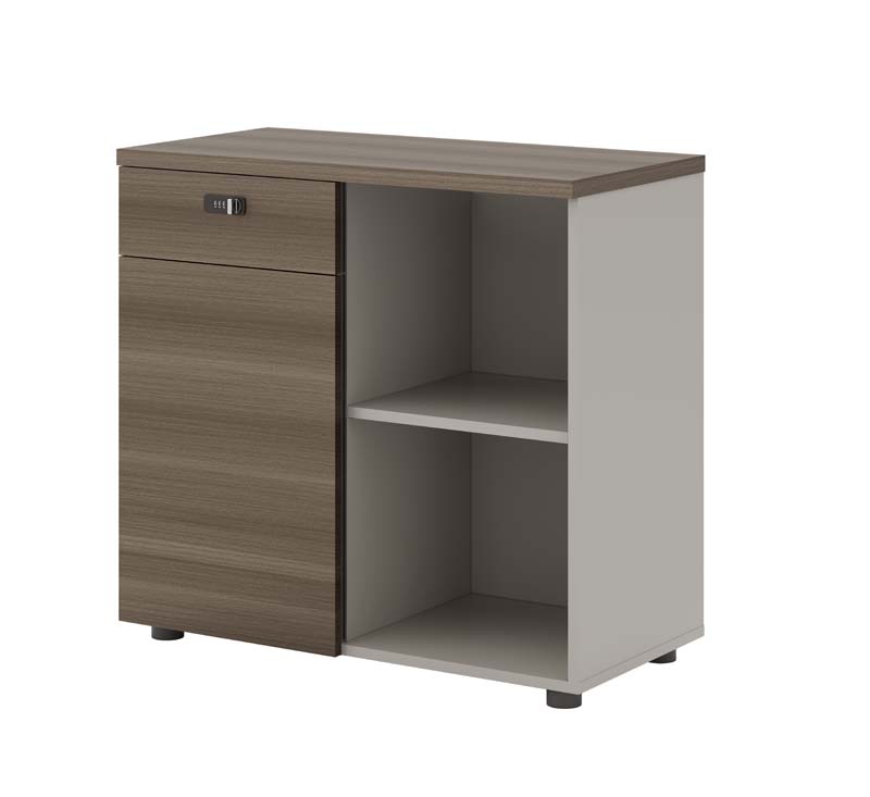 Combination Storage Cabinet with Locking Drawer, Door and Open Shelves