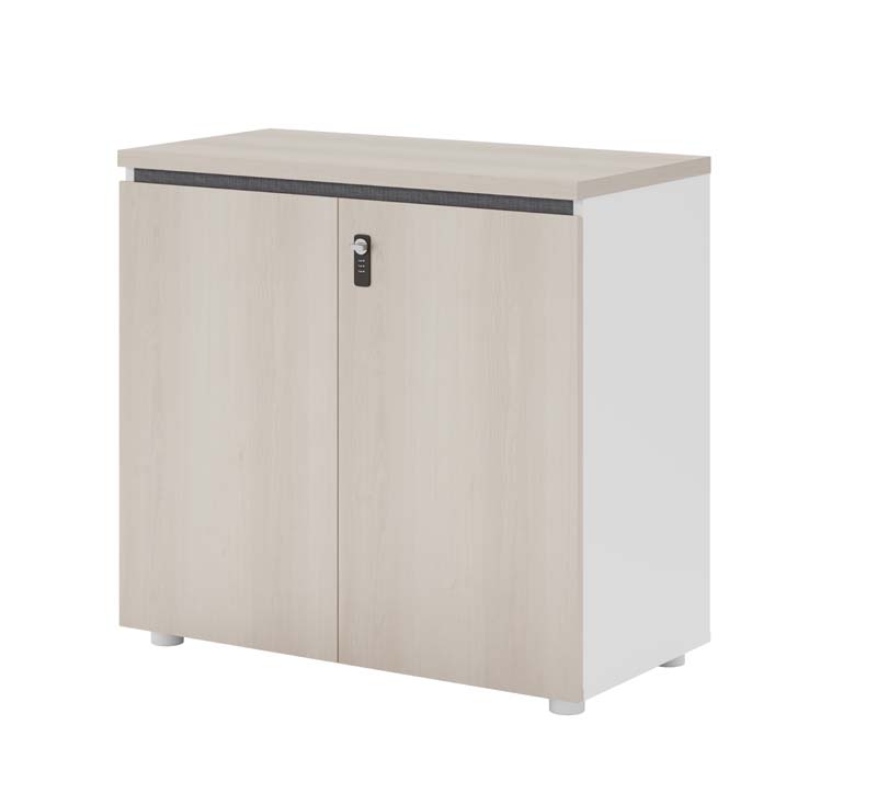 Light Oak Two-Door Lockable Low Storage Cabinet