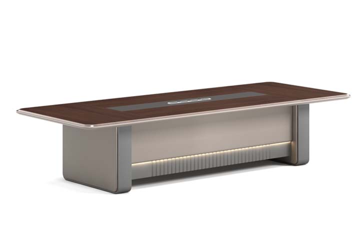 Large Rectangular Executive Conference Table with Central Cable Module and LED Base