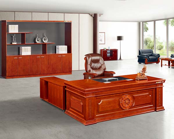 Traditional Wood Veneer L-Shaped Executive Desk with Paneled Modesty Front and Side Return