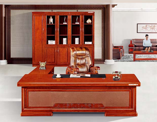 Traditional L-Shaped Executive Desk with Matching Tall Display Cabinet