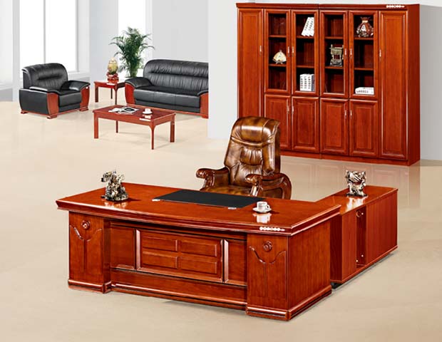 Traditional L-Shaped Executive Desk with Panel Storage Base